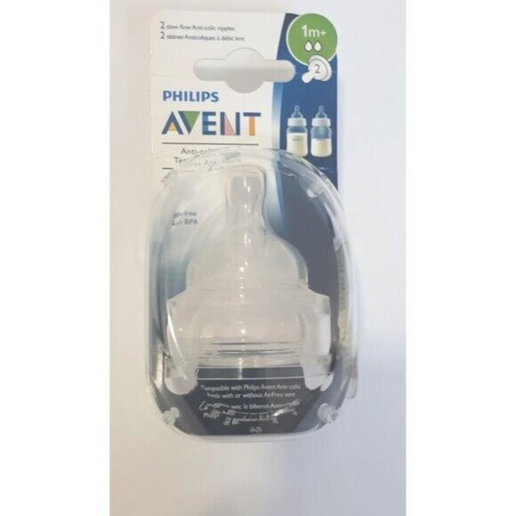 🛍 NWT Philips Avent Anti Colic Nipples 1M + Slow Flow, 2 Nipples - Picture 1 of 9